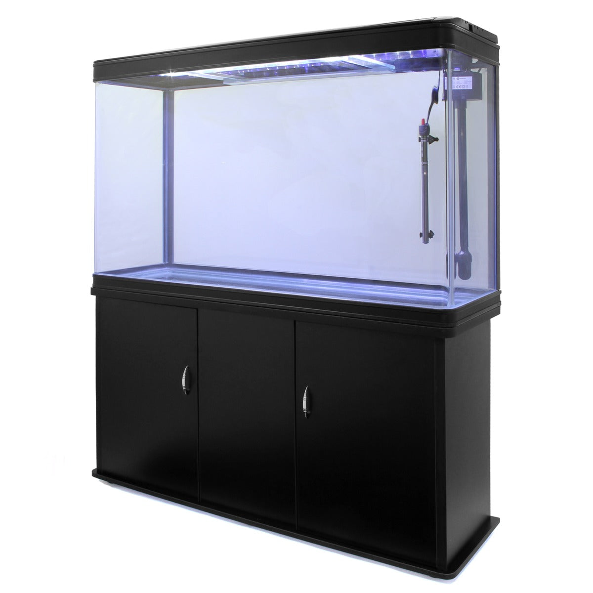 300L Black Aquarium Fish Tank & Cabinet - Lid Complete with LEDs x2 10638