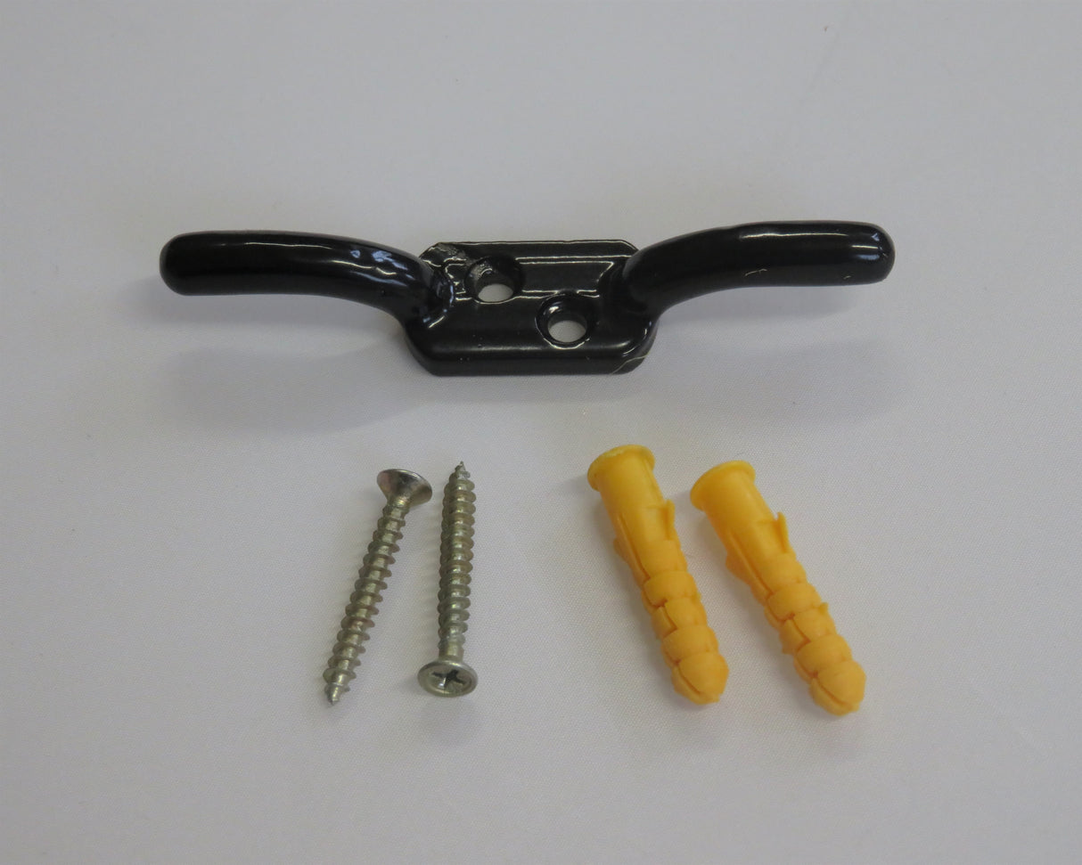 Black Clothes Airer Ceiling Pulley - Cleat Hook (x1) and Self-Tapping Screws (x2) 24448